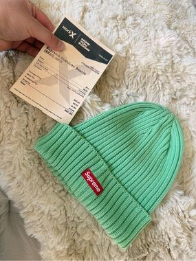 Supreme Mint Green Rib Knit Beanie with Red Box Logo